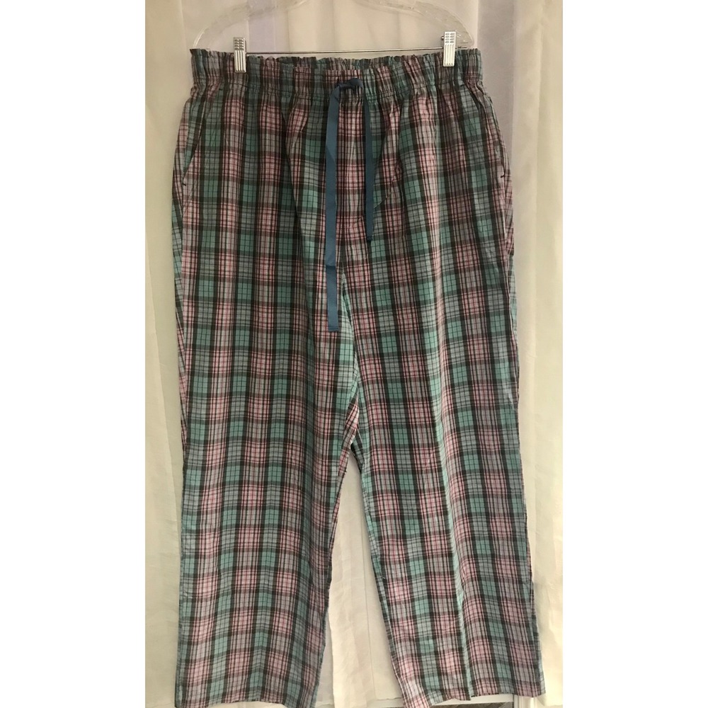 Lapasa Womens 2XL Plaid Pajama Pants Teal Pink Cotton‎ Drawstring Lounge Bottoms
